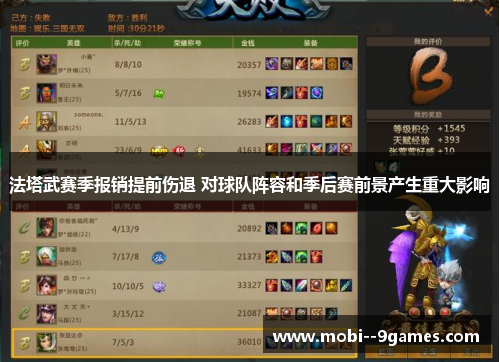 法塔武赛季报销提前伤退 对球队阵容和季后赛前景产生重大影响