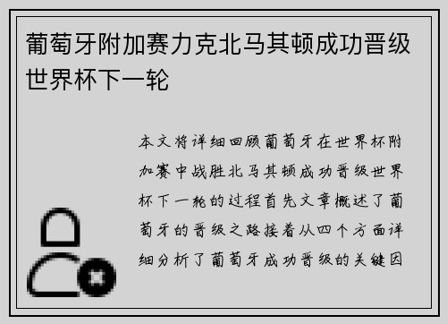 葡萄牙附加赛力克北马其顿成功晋级世界杯下一轮 葡萄牙附加赛力克北马其顿成功晋级世界杯下一轮